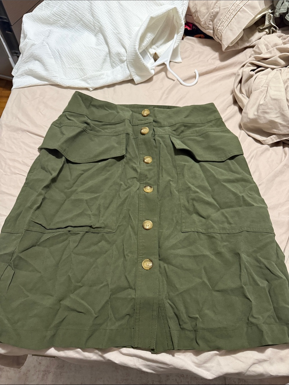 Olive Green Button-Front Utility Skirt